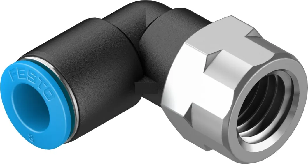 Угловой штуцер с цанговым зажимом и резьбой Festo QSLF-1/4-8-B