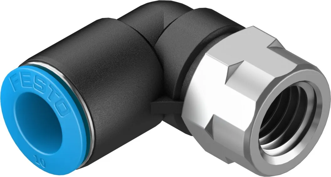 Угловой штуцер с цанговым зажимом и резьбой Festo QSLF-1/4-10-B