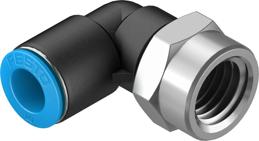 Угловой штуцер с цанговым зажимом и резьбой Festo QSLF-3/8-10-B