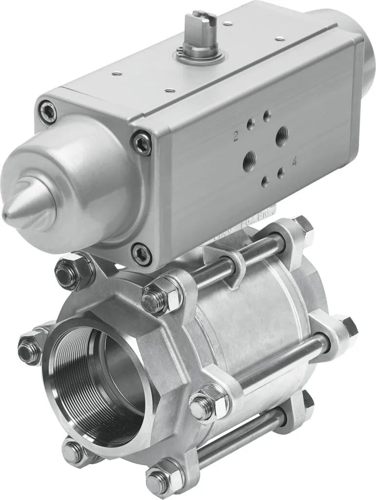 Шаровой кран с приводом Festo VZBA-4"-GG-63-T-22-F10-V4V4T-PS240-R-90-